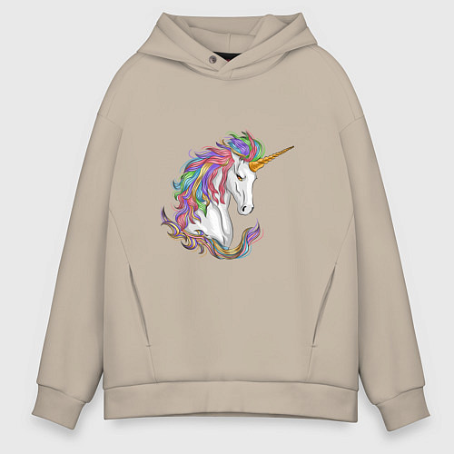 Мужское худи оверсайз Хмурый рог / Миндальный – фото 1