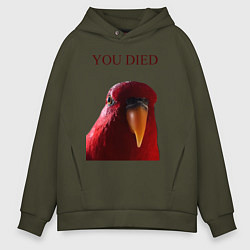 Толстовка оверсайз мужская Красный попугай, цвет: хаки