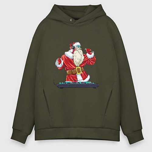 Мужское худи оверсайз Санта музыкант / Хаки – фото 1