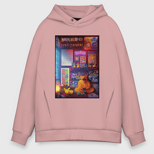 Мужское худи оверсайз POKEMON GEEK POSTER / Пыльно-розовый – фото 1