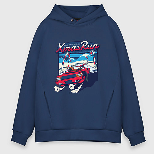 Мужское худи оверсайз Xmas Run / Тёмно-синий – фото 1