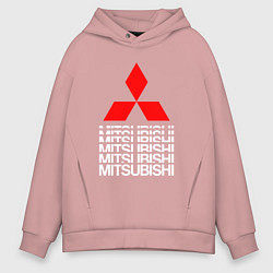 Толстовка оверсайз мужская MITSUBISHI МИЦУБИСИ МИТСУБИСИ МИЦУБИШИ LOGO STYLE, цвет: пыльно-розовый
