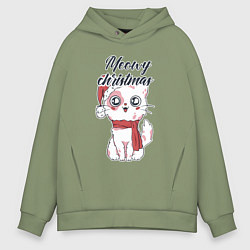 Толстовка оверсайз мужская Christmas Cat, цвет: авокадо