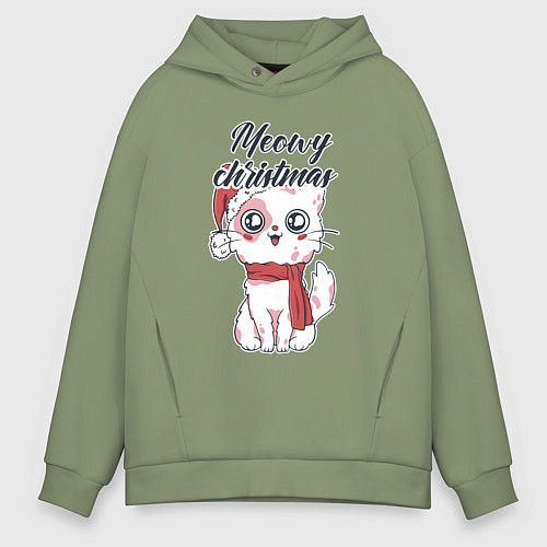 Мужское худи оверсайз Christmas Cat / Авокадо – фото 1