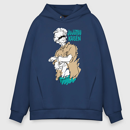 Мужское худи оверсайз Учитель Годжо из Магической Битвы / Тёмно-синий – фото 1