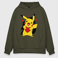 Толстовка оверсайз мужская ПИКАЧУ И СЕРДЕЧКО POKENON PIKACHU LOVE, цвет: хаки