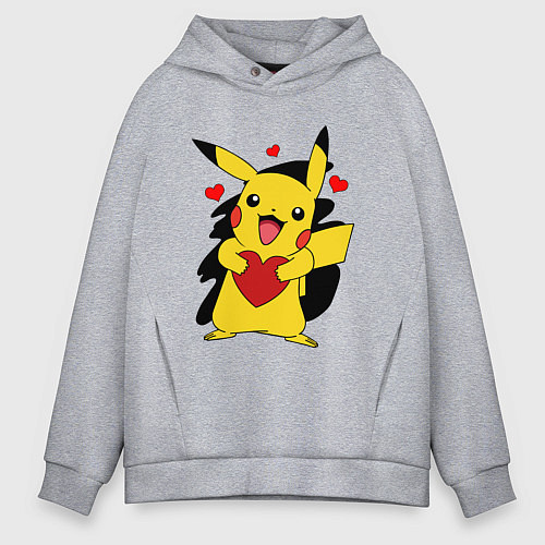 Мужское худи оверсайз ПИКАЧУ И СЕРДЕЧКО POKENON PIKACHU LOVE / Меланж – фото 1