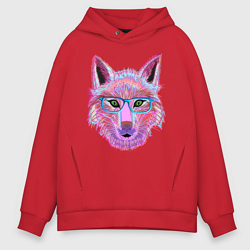 Мужское худи оверсайз Neon fox in glass / Красный – фото 1