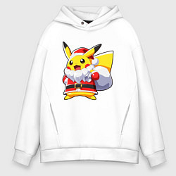 Толстовка оверсайз мужская НОВОГОДНИЙ ПИКАЧУ САНТА КЛАУС, цвет: белый