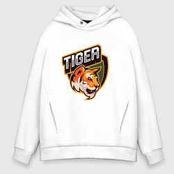 Толстовка оверсайз мужская Тигр Tiger логотип, цвет: белый