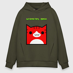 Толстовка оверсайз мужская Geometry Dash: Cat Skin, цвет: хаки