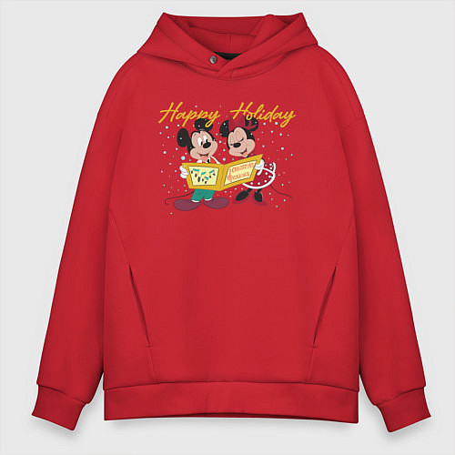 Мужское худи оверсайз Happy Holoday Mouse / Красный – фото 1