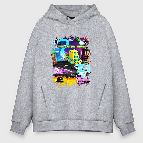 Мужское худи оверсайз Geometry Dash: Pixel Logo / Меланж – фото 1