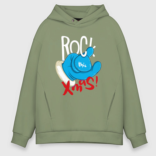 Мужское худи оверсайз Blue mittens Rock this xmas / Авокадо – фото 1
