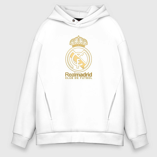 Мужское худи оверсайз Real Madrid gold logo / Белый – фото 1