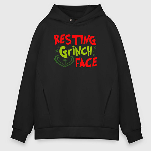 Мужское худи оверсайз Resting Grinch Face Новогодний / Черный – фото 1