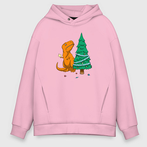 Мужское худи оверсайз Новогодние проблемы Рекса / Светло-розовый – фото 1