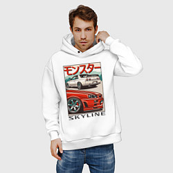 Толстовка оверсайз мужская Nissan Skyline Ниссан Скайлайн, цвет: белый — фото 2
