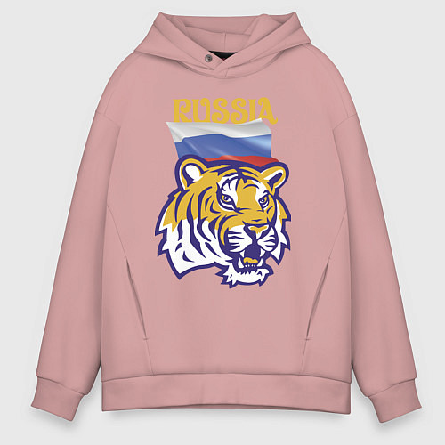Мужское худи оверсайз Russian tiger / Пыльно-розовый – фото 1