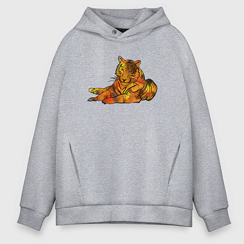 Мужское худи оверсайз Акварельный тигр 2022 / Меланж – фото 1