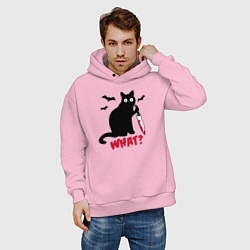 Толстовка оверсайз мужская What? Кот маньяк, цвет: светло-розовый — фото 2