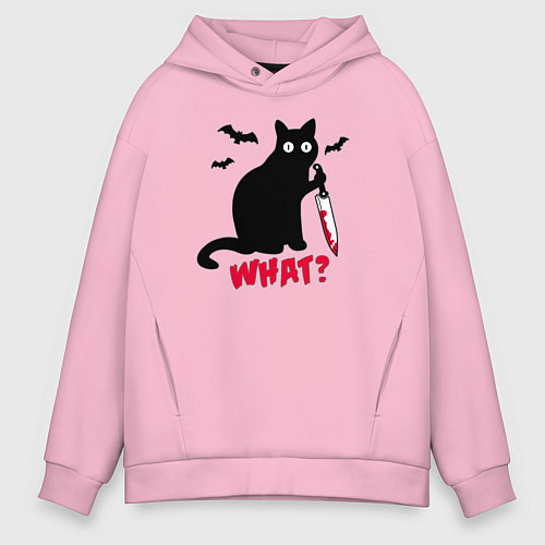 Мужское худи оверсайз What? Кот маньяк / Светло-розовый – фото 1