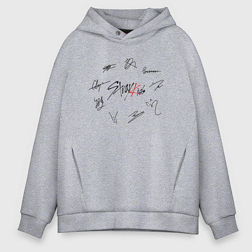 Мужское худи оверсайз STRAY KIDS АВТОГРАФЫ ЧЁРНЫЙ / Меланж – фото 1