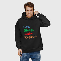 Толстовка оверсайз мужская Eat Sleep Judo Repeat, цвет: черный — фото 2