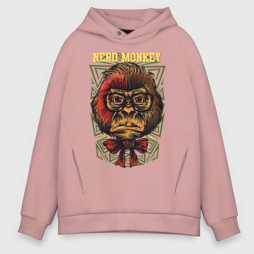Мужское худи оверсайз Обезьяна ботан / Пыльно-розовый – фото 1