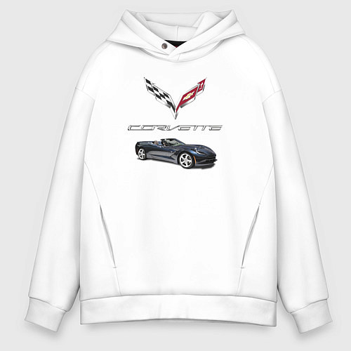 Мужское худи оверсайз Chevrolet Corvette / Белый – фото 1