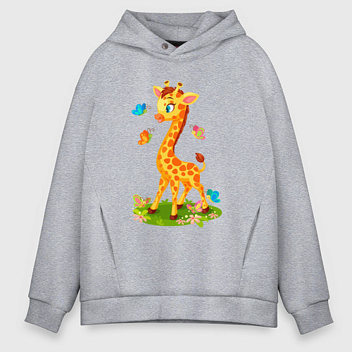 Мужское худи оверсайз Жираф с бабочками / Меланж – фото 1