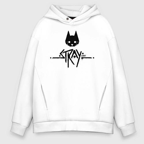 Мужское худи оверсайз Stray: Black Logo / Белый – фото 1