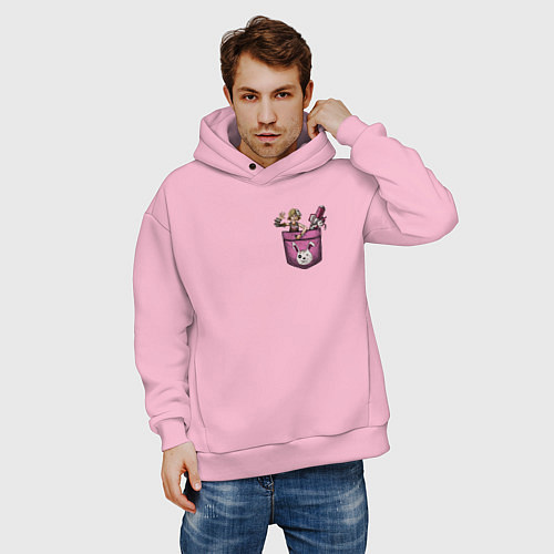 Мужское худи оверсайз Крошка Тина в кармане / Светло-розовый – фото 3