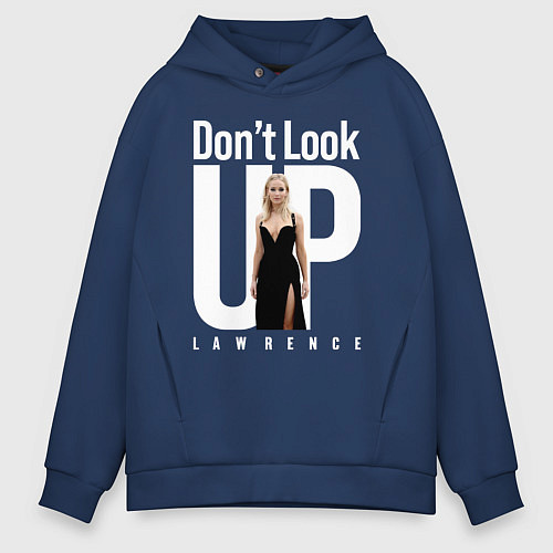 Мужское худи оверсайз Dont look up: Jennifer Lawrence / Тёмно-синий – фото 1