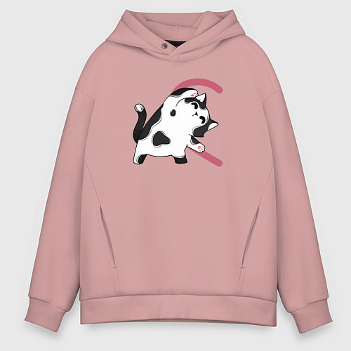 Мужское худи оверсайз Кот половина сердца / Пыльно-розовый – фото 1