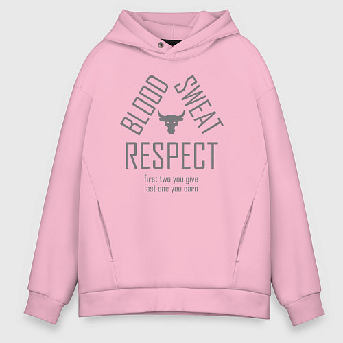 Мужское худи оверсайз Кровь Пот Уважение Скала / Светло-розовый – фото 1