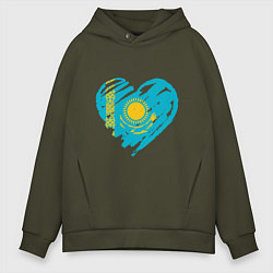 Толстовка оверсайз мужская Kazakhstan Heart, цвет: хаки