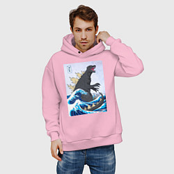Толстовка оверсайз мужская Godzilla in The Waves Eastern, цвет: светло-розовый — фото 2