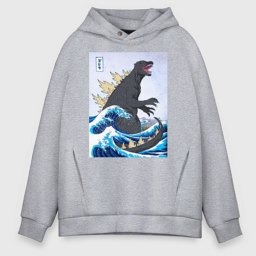 Мужское худи оверсайз Godzilla in The Waves Eastern / Меланж – фото 1