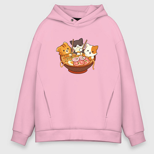 Мужское худи оверсайз Kawaii Cat Ramen / Светло-розовый – фото 1