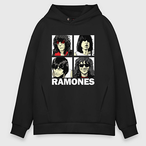 Мужское худи оверсайз Ramones, Рамонес Портреты / Черный – фото 1