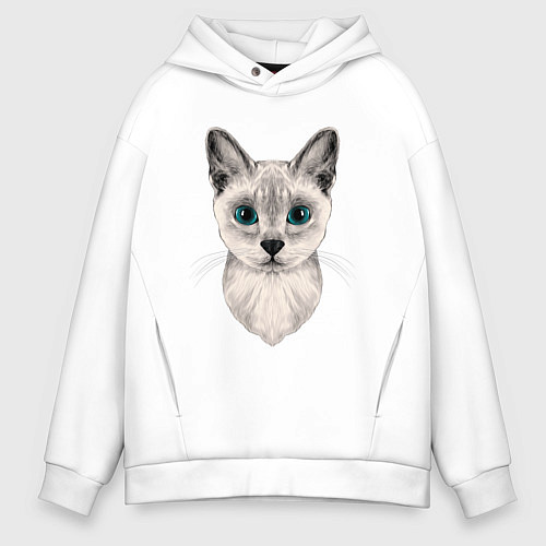 Мужское худи оверсайз Сингапурская кошка / Белый – фото 1