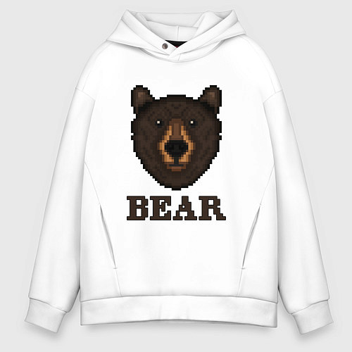Мужское худи оверсайз Пиксельный медведь / Белый – фото 1