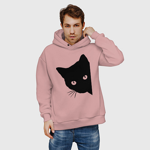 Мужское худи оверсайз Всё тот же чёрный котяра! / Пыльно-розовый – фото 3
