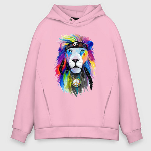 Мужское худи оверсайз Color lion! Neon! / Светло-розовый – фото 1