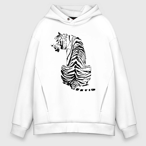 Мужское худи оверсайз Тигр со спины / Белый – фото 1