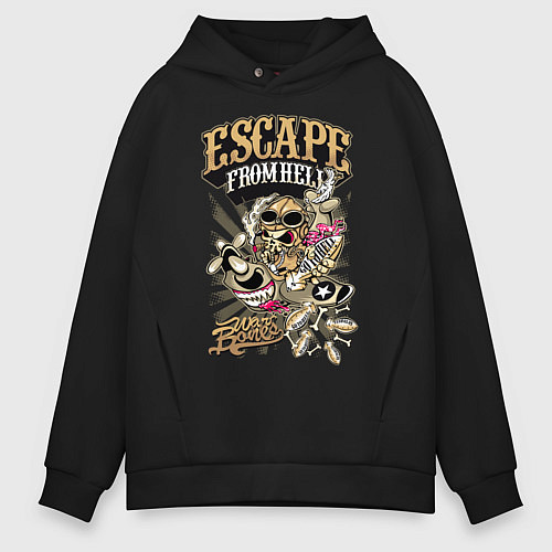 Мужское худи оверсайз Скелетон на самолёте / Черный – фото 1