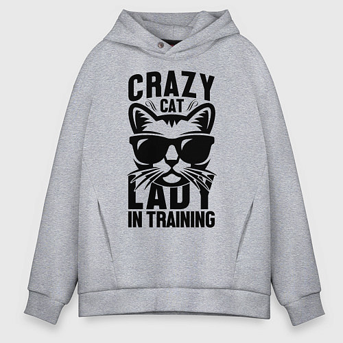 Мужское худи оверсайз Кошатница на тренировке / Меланж – фото 1