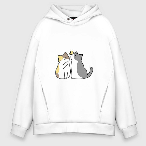 Мужское худи оверсайз МИЛЫЕ КОТИКИ И БАБОЧКА / Белый – фото 1