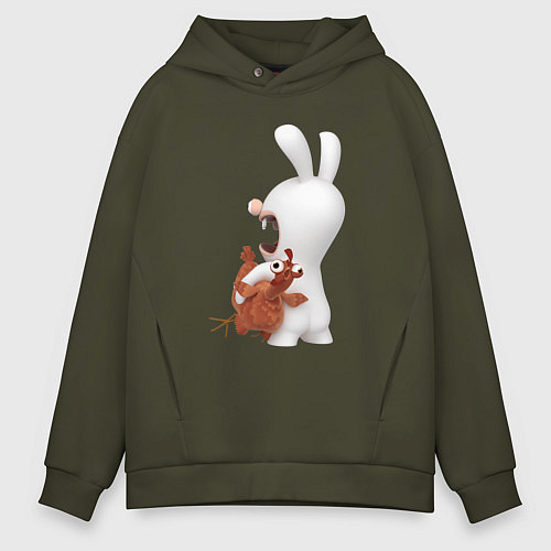 Мужское худи оверсайз Бешеный кролик и курица / Хаки – фото 1